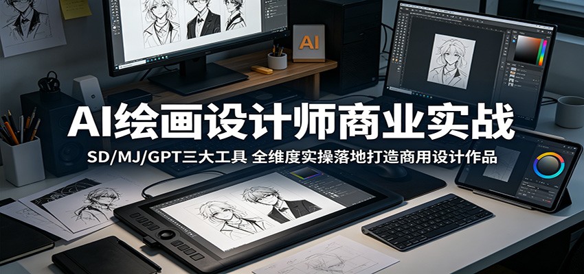 AI绘画设计师商业实战：SD/MJ/GPT三大工具，全维度实操落地打造商用设计作品-shxbox省心宝盒