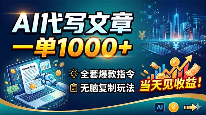AI代写文章，一单1000+，全套爆款指令+无脑复制玩法，当天见收益！-shxbox省心宝盒