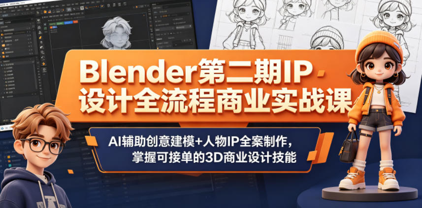 Blender第二期IP设计全流程商业实战课，AI辅助创意建模+人物IP全案制作，掌握可接单的3D商业设计技能-shxbox省心宝盒