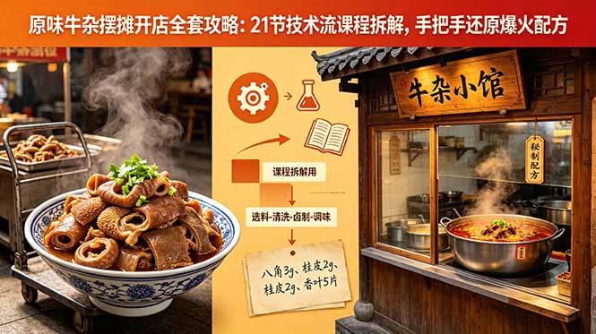原味牛杂摆摊开店全套攻略：21节技术流课程拆解，手把手还原爆火配方-shxbox省心宝盒