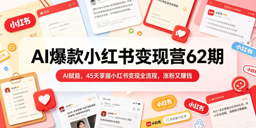 AI爆款小红书变现营62期2026年5月，AI赋能，45天掌握小红书变现全流程，涨粉又賺钱-shxbox省心宝盒