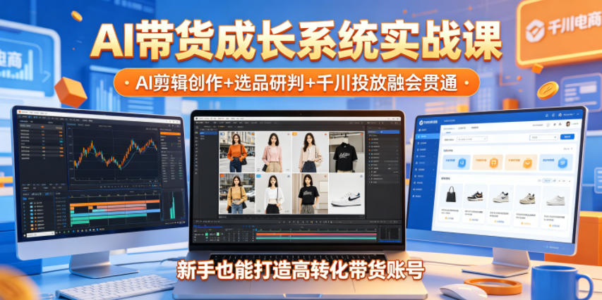 AI带货成长系统实战课，AI剪辑创作+选品研判+千川投放融会贯通，新手也能打造高转化带货账号(更新2026年)-shxbox省心宝盒