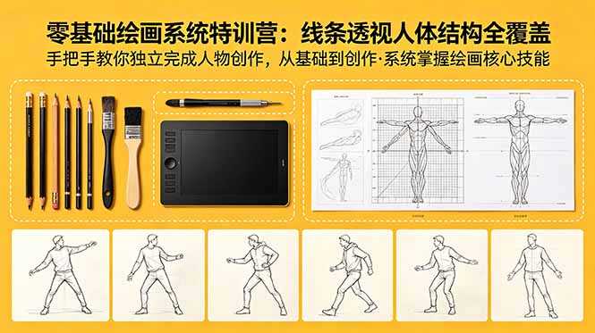 零基础绘画系统特训营：线条透视人体结构全覆盖，手把手教你独立完成人物创作-shxbox省心宝盒