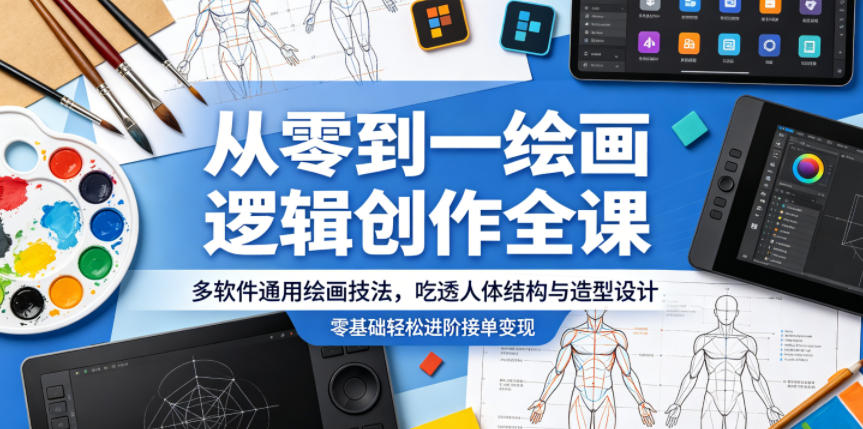 从零到一绘画逻辑创作全课，多软件通用绘画技法，吃透人体结构与造型设计，零基础轻松进阶接单变现-shxbox省心宝盒