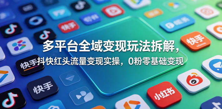 多平台全域变现玩法拆解，抖快红头流量变现实操，0粉零基础变现-shxbox省心宝盒