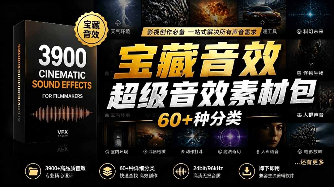 宝藏音效合集包！60+多种音效分类，共计3900个，分类清晰，全中文分类，高品质剪辑音效素材包-shxbox省心宝盒