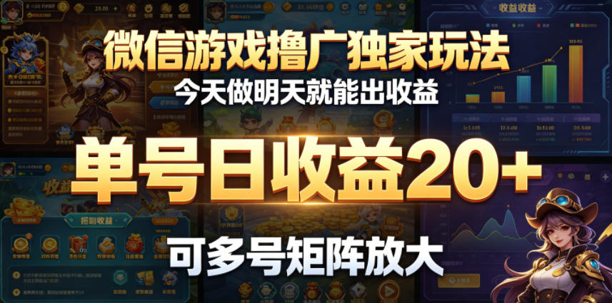 微信游戏撸广独家玩法，今天做明天就能出收益，单号日收益20+，可多号矩阵放大-shxbox省心宝盒