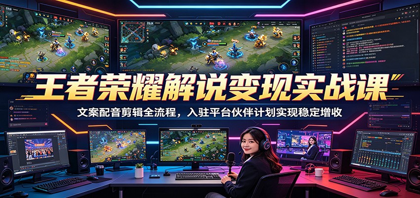 王者荣耀解说变现实战课：文案配音剪辑全流程，入驻平台伙伴计划实现稳定增收-shxbox省心宝盒