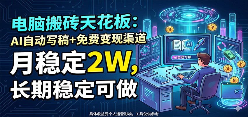 电脑搬砖天花板：AI自动写稿+免费变现渠道，月稳定2W，长期稳定可做-shxbox省心宝盒