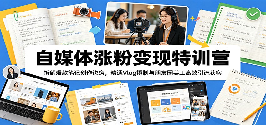 自媒体涨粉变现特训营：拆解爆款笔记创作诀窍，精通Vlog摄制与朋友圈美工高效引流获客-shxbox省心宝盒
