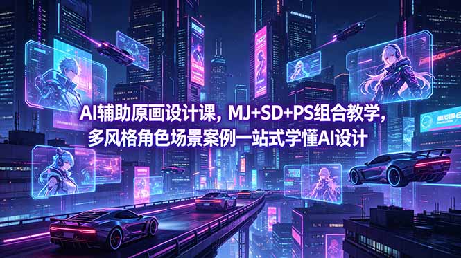 AI辅助原画设计课，MJ+SD+PS组合教学，多风格角色场景案例一站式学懂AI设计-shxbox省心宝盒