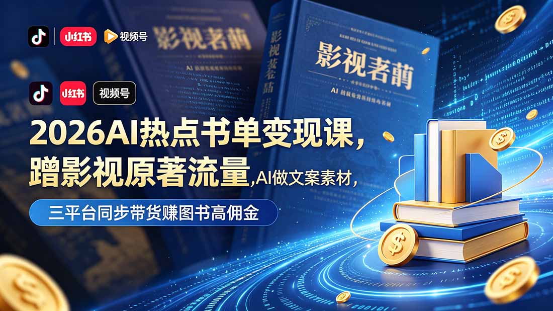 2026AI热点书单变现课，蹭影视原著流量，AI做文案素材，三平台同步带货赚图书高佣金-shxbox省心宝盒