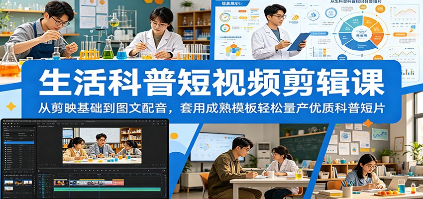 生活科普短视频剪辑课：从剪映基础到图文配音，套用成熟模板轻松量产优质科普短片-shxbox省心宝盒