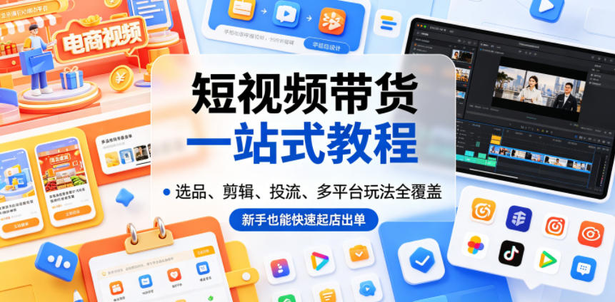 短视频带货一站式教程，选品、剪辑、投流、多平台玩法全覆盖，新手也能快速起店出单-shxbox省心宝盒