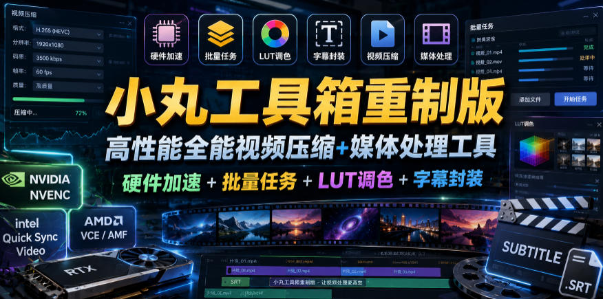 小丸工具箱重制版–高性能全能视频压缩+媒体处理工具｜硬件加速+批量任务+LUT调色+字幕封装-shxbox省心宝盒