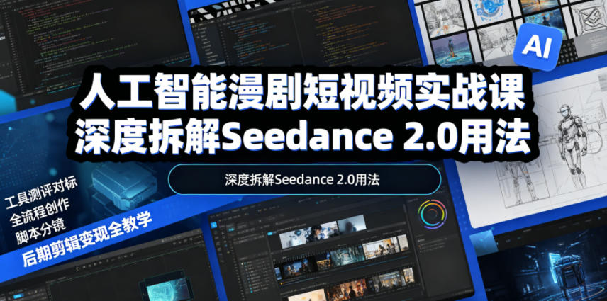 人工智能漫剧短视频实战课，深度拆解Seedance 2.0用法，工具测评对标+全流程创作+脚本分镜+后期剪辑变现全教学-shxbox省心宝盒