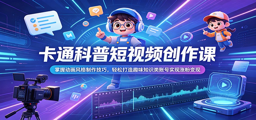 卡通科普短视频创作课：掌握动画风格制作技巧，轻松打造趣味知识类账号实现涨粉变现-shxbox省心宝盒