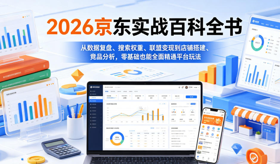 2026京东实战百科全书，从数据复盘、搜索权重、联盟变现到店铺搭建、竞品分析，零基础也能全面精通平台玩法-shxbox省心宝盒