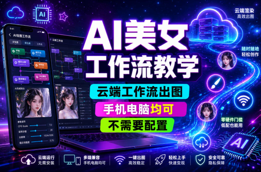 AI美女工作流教学，云端工作流出图，手机电脑均可，不需要配置，快速起号涨粉-shxbox省心宝盒