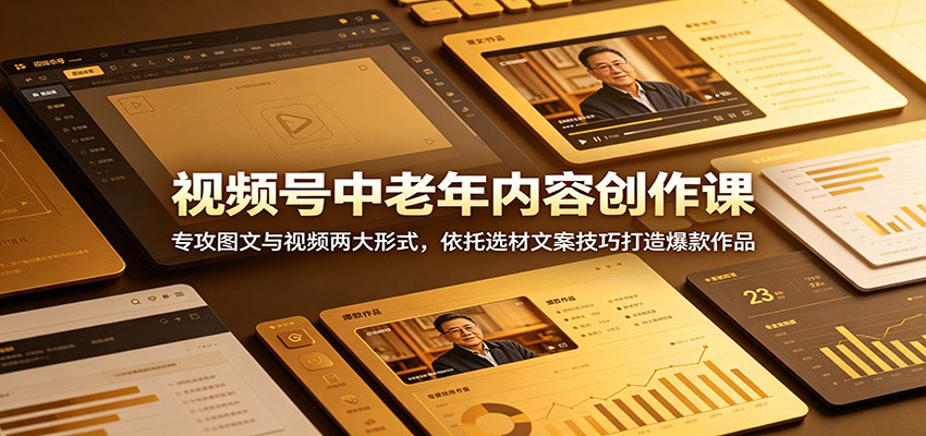 视频号中老年内容创作课：专攻图文与视频两大形式，依托选材文案技巧打造爆款作品-shxbox省心宝盒