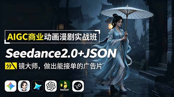 AIGC商业动画漫剧实战班：Seedance2.0+JSON分镜大师，做出能接单的广告片-shxbox省心宝盒