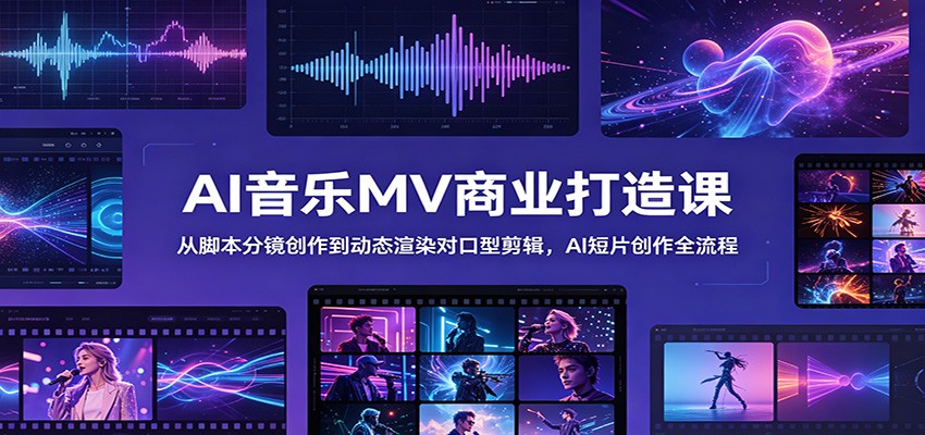 AI音乐MV商业打造课：从脚本分镜创作到动态渲染对口型剪辑，AI短片创作全流程-shxbox省心宝盒
