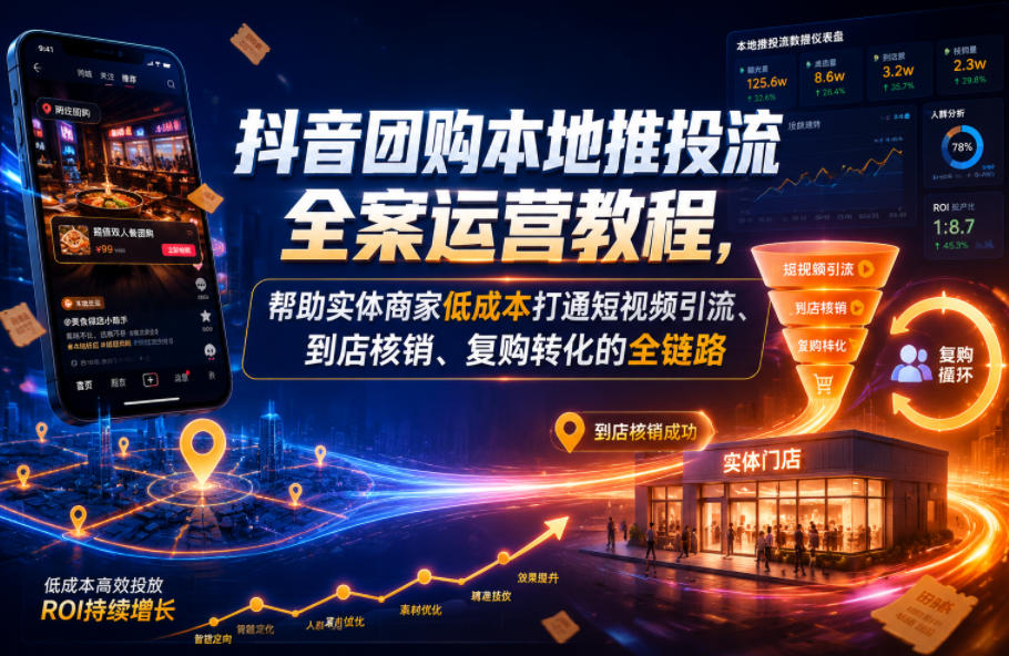 抖音团购本地推投流全案运营教程，帮助实体商家低成本打通短视频引流、到店核销、复购转化的全链路-shxbox省心宝盒