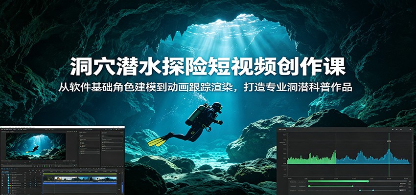 洞穴潜水探险短视频创作课：从软件基础角色建模到动画跟踪渲染，打造专业洞潜科普作品-shxbox省心宝盒