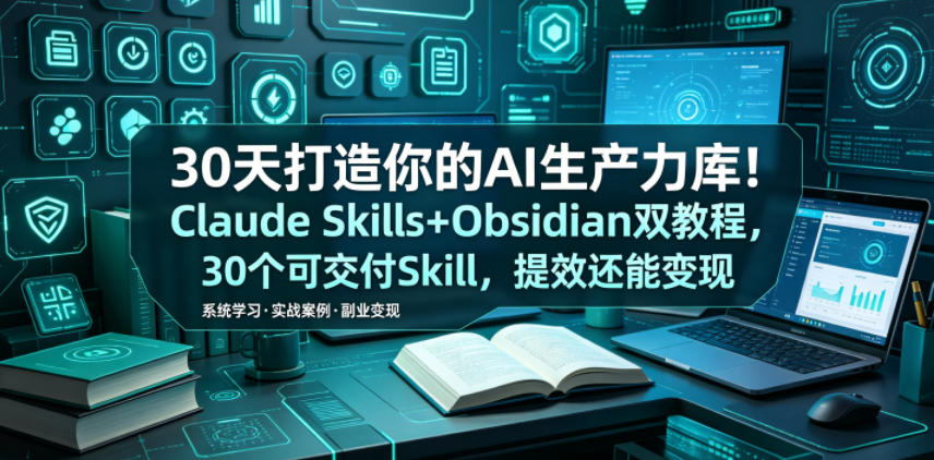 30天打造你的AI生产力库！Claude Skills+Obsidian 双教程，30 个可交付 Skill，提效还能变现-shxbox省心宝盒
