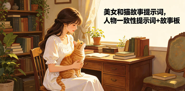 美女和猫故事提示词，人物一致性提示词+故事板-shxbox省心宝盒