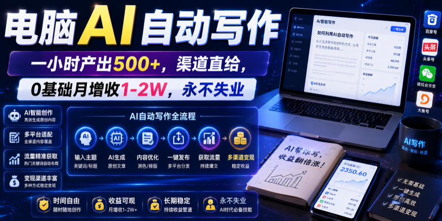 电脑AI自动写作，一小时产出500+，渠道直给，0基础月增收1-2W，永不失业【揭秘】-shxbox省心宝盒