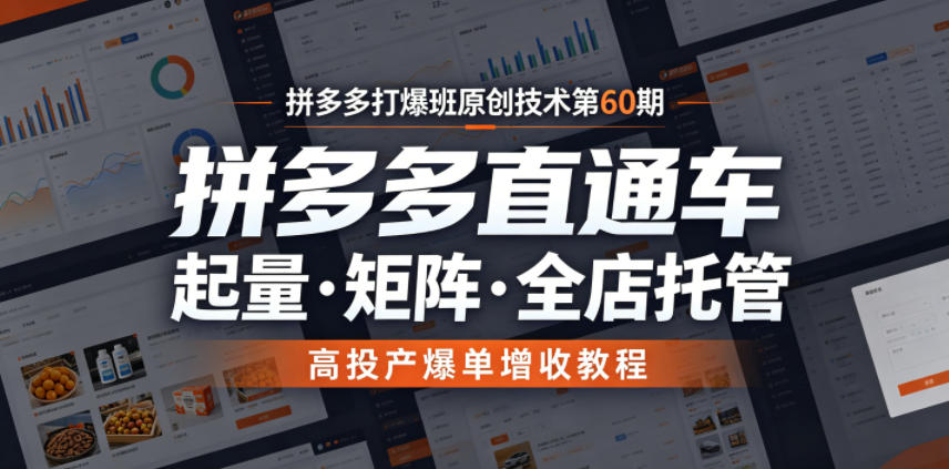 拼多多打爆班原创技术第60期，拼多多直通车，起量・矩阵・全店托管，高投产爆单增收教程-shxbox省心宝盒