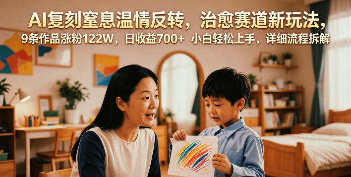 AI复刻窒息温情反转，治愈赛道新玩法，9条作品涨粉122W，日收益700+ 小白轻松上手，详细流程拆解-shxbox省心宝盒