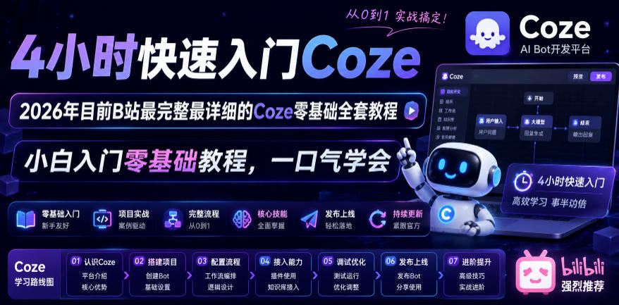 4小时快速入门Coze！2026年目前B站最完整最详细的Coze零基础全套教程，小白入门零基础教程，一口气学会！-shxbox省心宝盒
