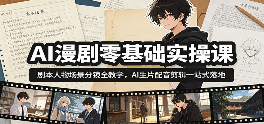 AI漫剧零基础实操课：剧本人物场景分镜全教学，AI生片配音剪辑一站式落地-shxbox省心宝盒