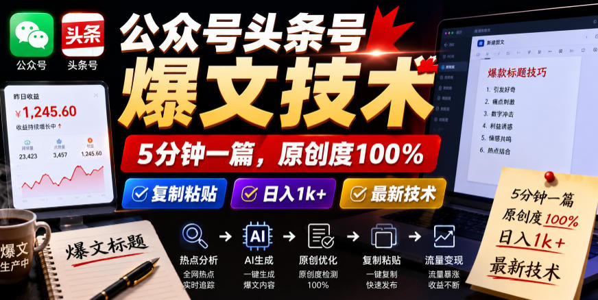 公众号头条号爆文技术，5分钟一篇，原创度100%，复制粘贴，日入1k+，最新技术【揭秘】-shxbox省心宝盒