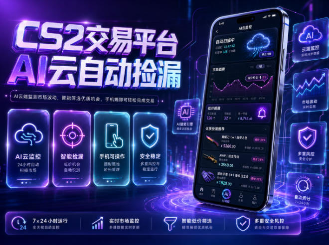 CS2交易平台AI云自动捡漏，多年稳定运行，无需手机，支持任何形式验证，日入300+【揭秘】-shxbox省心宝盒
