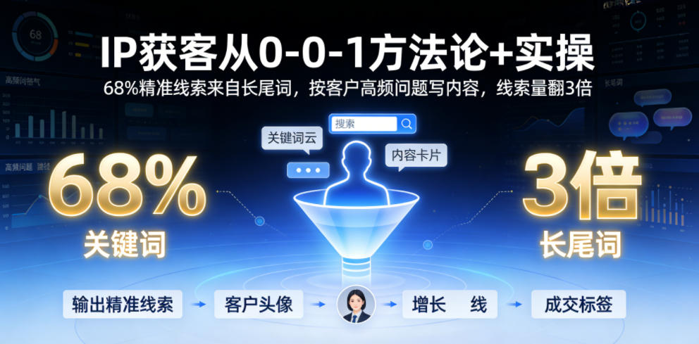 IP获客从0-1方法论+实操，68%精准线索来自长尾词，按客户高频问题写内容，线索量翻3倍-shxbox省心宝盒
