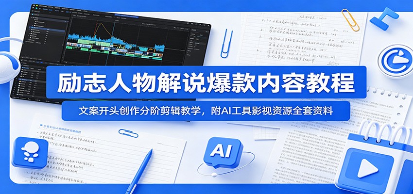 励志人物解说爆款内容教程：文案开头创作分阶剪辑教学，附AI 工具影视资源全套资料-shxbox省心宝盒