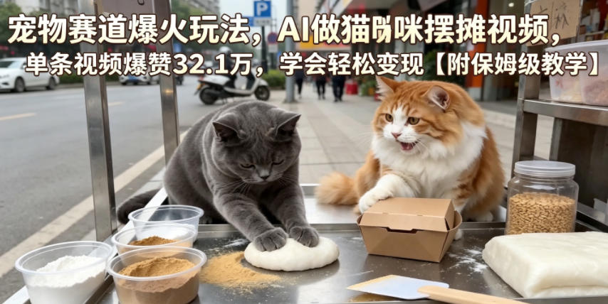 宠物赛道爆火玩法，AI做猫咪摆摊视频，单条视频爆赞32.1万，学会轻松变现【附保姆级教学】-shxbox省心宝盒