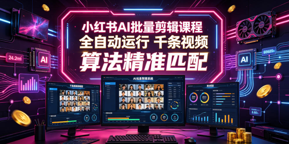小红书AI批量剪辑课程，24小时全自动运行，解放双手专注运营，千条视频批量处理，小红书算法精准匹配-shxbox省心宝盒