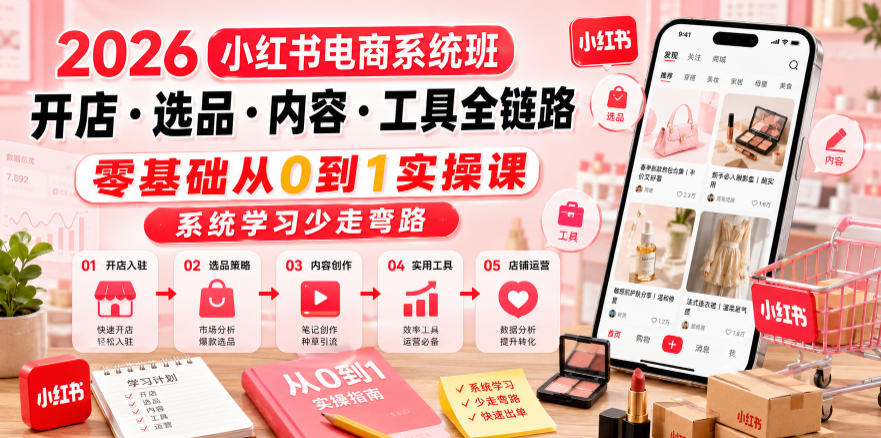 2026小红书电商系统班开店・选品・内容・工具全链路，零基础从0到1实操课，系统学习少走弯路-shxbox省心宝盒