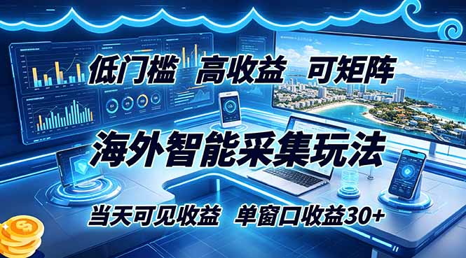 海外智能采集玩法，低门槛高单价可矩阵，当天可见收益，单窗口30+-shxbox省心宝盒