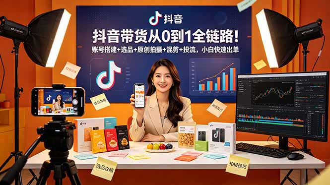 抖音带货从0到1全链路！账号搭建+选品+原创拍摄+混剪+投流，小白快速出单-shxbox省心宝盒