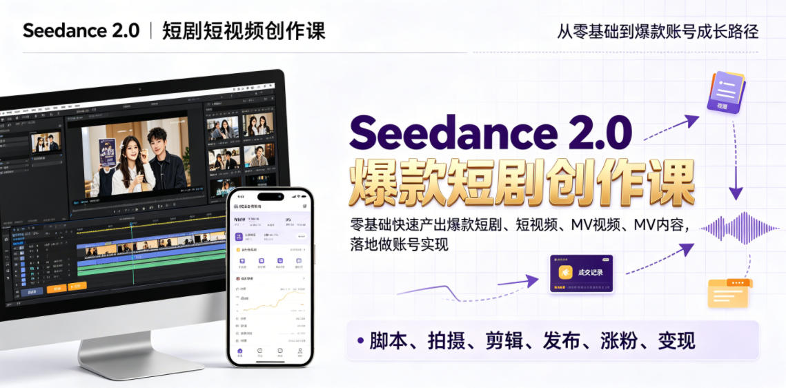 Seedance 2.0短剧短视频创作课，零基础快速产出爆款短剧、短视频、MV内容，落地做账号实现变现-shxbox省心宝盒