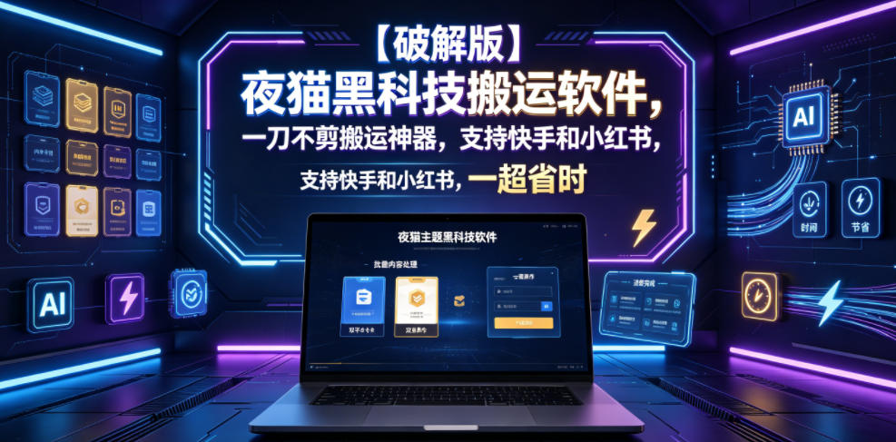 【破解版】夜猫黑科技搬运软件，一刀不剪搬运神器，支持快手和小红书，一键搬运超省时！-shxbox省心宝盒