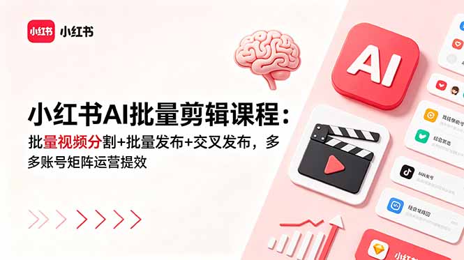 小红书AI批量剪辑课程：批量视频分割+批量发布+交叉发布，多账号矩阵运营提效-shxbox省心宝盒