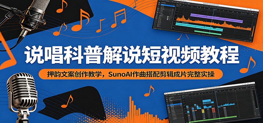说唱科普解说短视频教程：押韵文案创作教学，SunoAI作曲搭配剪辑成片完整实操-shxbox省心宝盒