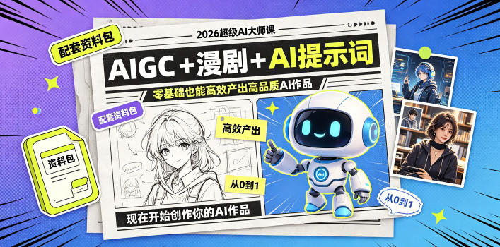 2026超级AI大师课，AIGC+漫剧+AI提示词+配套资料包，零基础也能高效产出高品质AI作品-shxbox省心宝盒