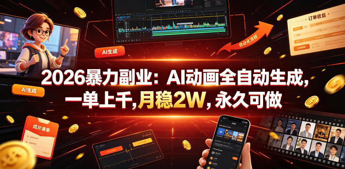 2026暴力副业：AI动画全自动生成，一单上千，月稳2W，永久可做【揭秘】-shxbox省心宝盒
